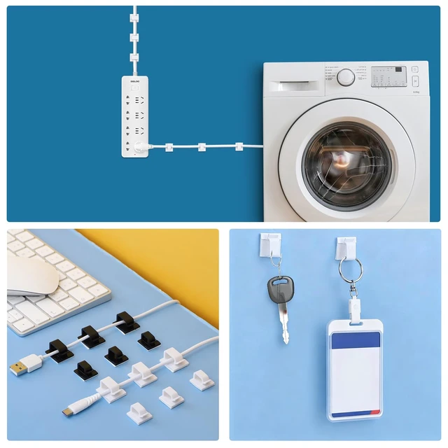 Alt view image 6 of 7 - White Wire Clips Adhesive, 100PCS Self Adhesive Cable Clips, Cord Organizer, Wire Management Flat Ethernet Cable Holder Clamps Sticky Cable Tie Holder for Wall, Car, Office and Home Desk