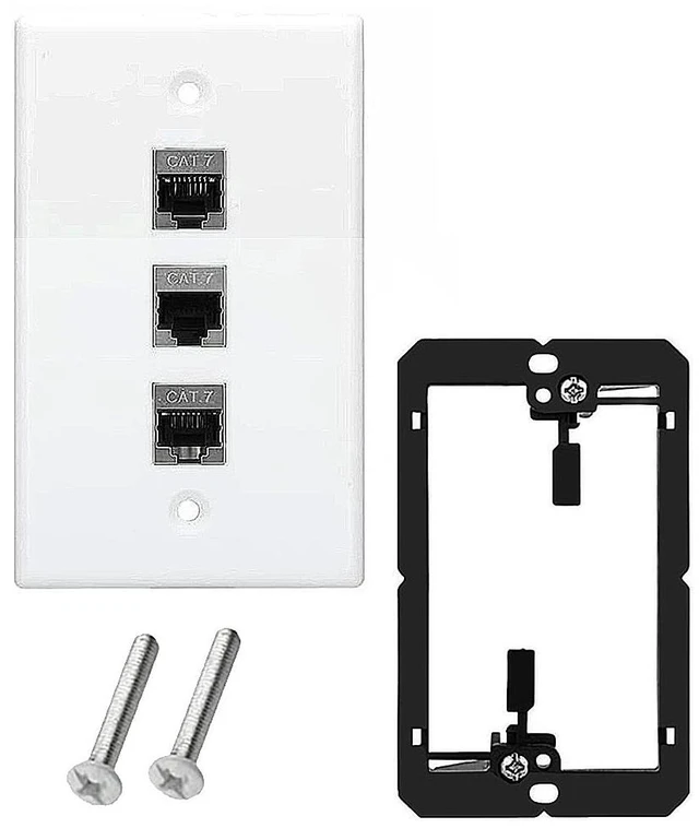 Main image of 3 Ports Ethernet Wall Plate With Bracket, 10Gbps 600MHZ, Cat7 RJ45 Female to Female Coupler Keystone Module, Solder-free Pass Through Face Plate for TV Modem Laptop Switch ADSL