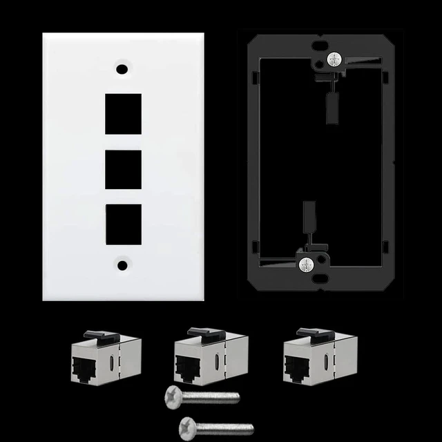 Alt view image 2 of 6 - 3 Ports Ethernet Wall Plate With Bracket, 10Gbps 600MHZ, Cat7 RJ45 Female to Female Coupler Keystone Module, Solder-free Pass Through Face Plate for TV Modem Laptop Switch ADSL