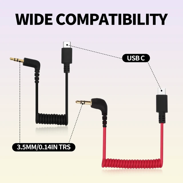 Alt view image 3 of 7 - 2pcs USB C to 3.5mm TRS Microphone Adapter Mic Cable, for Hollyland Lark M1/M2/MAX/150/M1/MAX Duo Audio Output Cable DAC Coiled Cable Rode Wireless GO 2/ME/Pro Android iPhone 15/16
