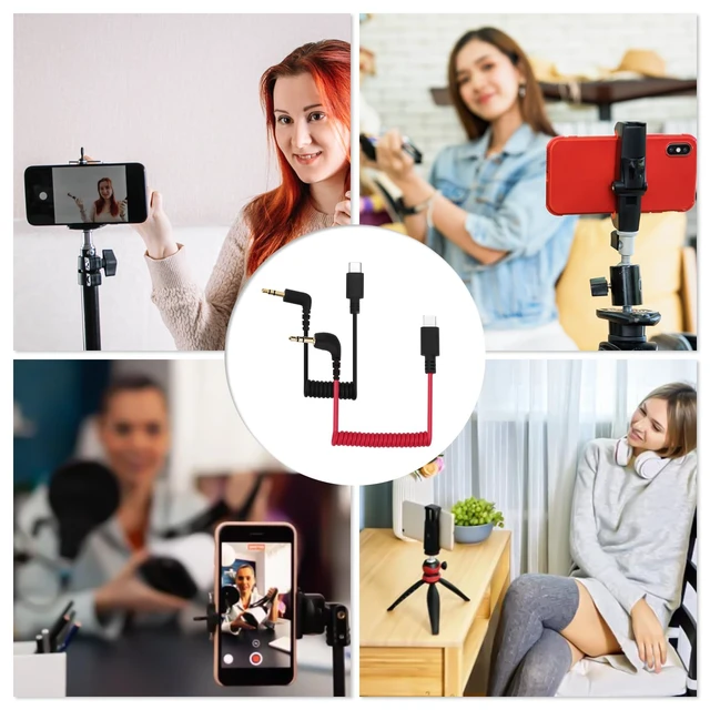 Alt view image 6 of 7 - 2pcs USB C to 3.5mm TRS Microphone Adapter Mic Cable, for Hollyland Lark M1/M2/MAX/150/M1/MAX Duo Audio Output Cable DAC Coiled Cable Rode Wireless GO 2/ME/Pro Android iPhone 15/16