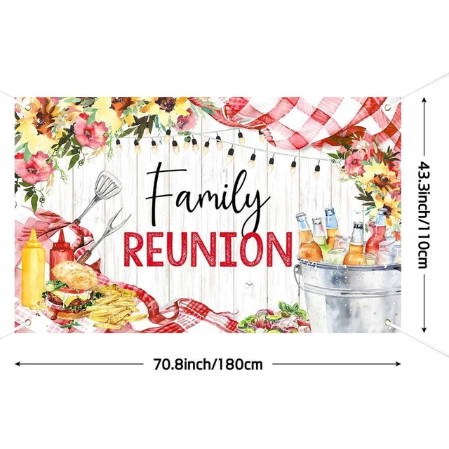Alt view image 3 of 6 - Family Reunion Banner Backdrop,Family Picnic Party Decorations,Summer BBQ Bridal Shower Welcome Photo Background Supplies 70.8x43.3inch