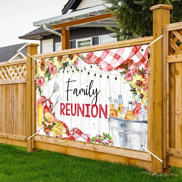Alt view image 5 of 6 - Family Reunion Banner Backdrop,Family Picnic Party Decorations,Summer BBQ Bridal Shower Welcome Photo Background Supplies 70.8x43.3inch