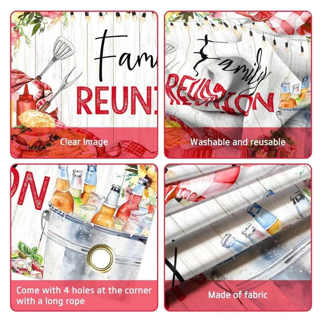 Alt view image 6 of 6 - Family Reunion Banner Backdrop,Family Picnic Party Decorations,Summer BBQ Bridal Shower Welcome Photo Background Supplies 70.8x43.3inch