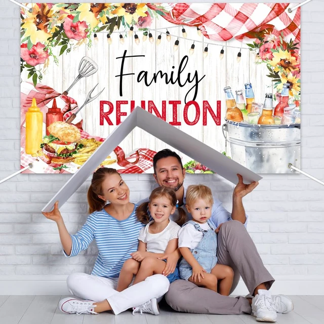Alt view image 2 of 6 - Family Reunion Banner Backdrop,Family Picnic Party Decorations,Summer BBQ Bridal Shower Welcome Photo Background Supplies 70.8x43.3inch