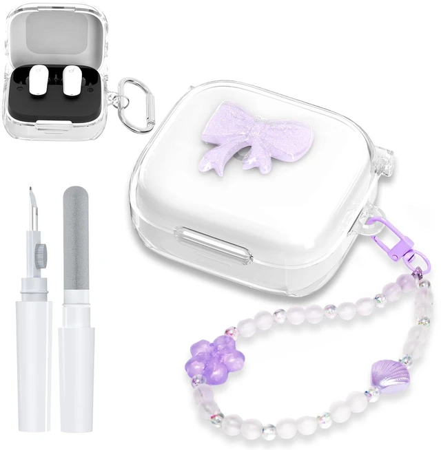 Main image of Purple Bow for Anker Soundcore P30i Shockproof Case, with Keychain Cute Purple Bow Design,Soft Protective Cover, for Girls Women,Comes with Keychain & Cleaning Kit
