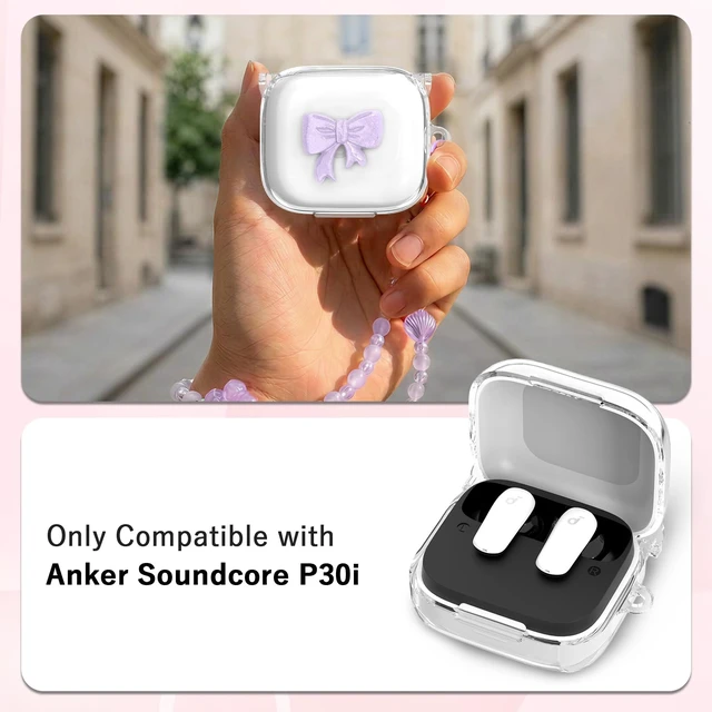 Alt view image 3 of 7 - Purple Bow for Anker Soundcore P30i Shockproof Case, with Keychain Cute Purple Bow Design,Soft Protective Cover, for Girls Women,Comes with Keychain & Cleaning Kit