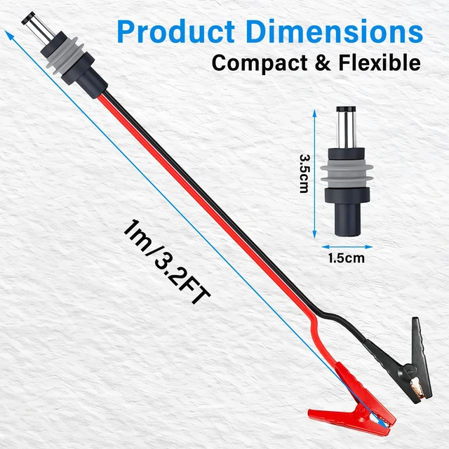 Alt view image 2 of 7 - 14AWG Starlink Mini Power Extension Cable(3.2Ft),IP65 Waterproof Type DC 5.5mm x 2.1mm,Male Connector to Battery Clip Extension Cable,Suitable for RV Camping,Sailing,Solar DIY