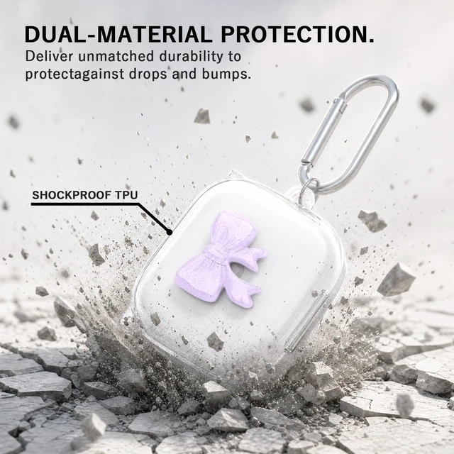 Alt view image 6 of 7 - Purple Bow for Anker Soundcore P30i Shockproof Case, with Keychain Cute Purple Bow Design,Soft Protective Cover, for Girls Women,Comes with Keychain & Cleaning Kit