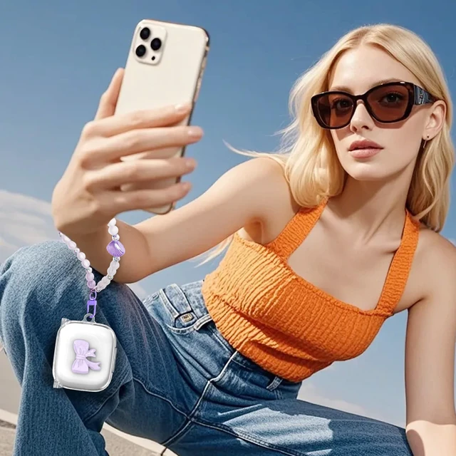 Alt view image 7 of 7 - Purple Bow for Anker Soundcore P30i Shockproof Case, with Keychain Cute Purple Bow Design,Soft Protective Cover, for Girls Women,Comes with Keychain & Cleaning Kit