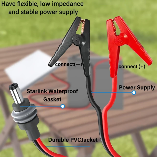 Alt view image 5 of 7 - 14AWG Starlink Mini Power Extension Cable(3.2Ft),IP65 Waterproof Type DC 5.5mm x 2.1mm,Male Connector to Battery Clip Extension Cable,Suitable for RV Camping,Sailing,Solar DIY