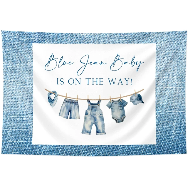 Alt view image 3 of 7 - A Blue Jean Baby is on the Way Decorations Denim Baby Shower Backdrop Sign 5x3ft A Blue Jean Baby is on the Way Backdrop Denim Baby Shower Decorations Blue Jean Baby Newborn Shower Party Supplies