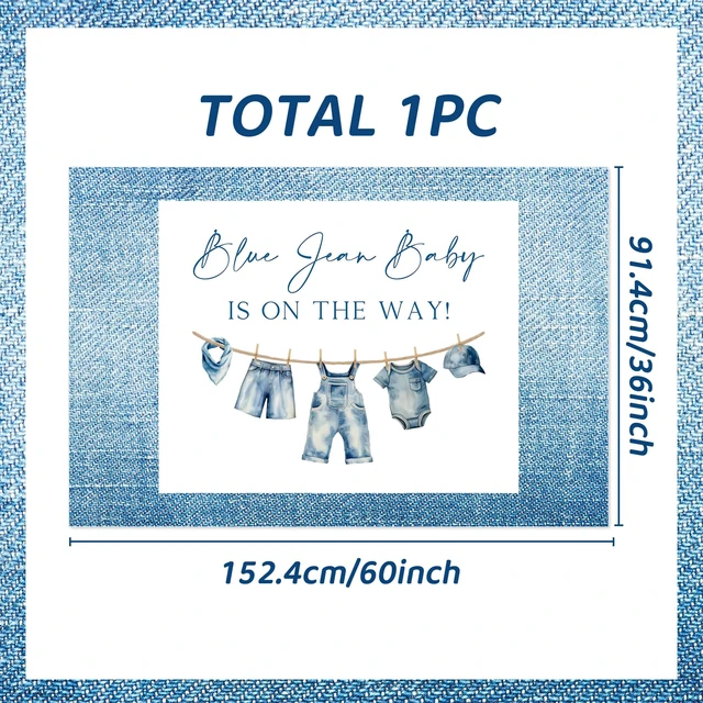 Alt view image 2 of 7 - A Blue Jean Baby is on the Way Decorations Denim Baby Shower Backdrop Sign 5x3ft A Blue Jean Baby is on the Way Backdrop Denim Baby Shower Decorations Blue Jean Baby Newborn Shower Party Supplies