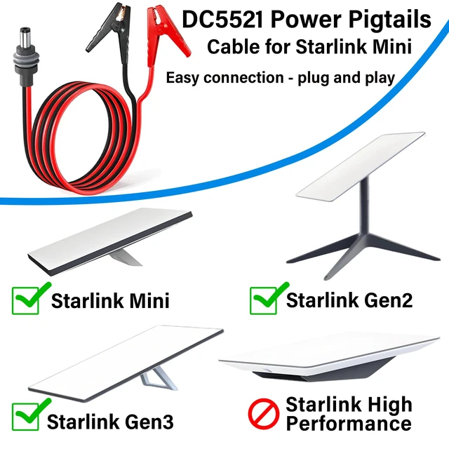Alt view image 7 of 7 - 14AWG Starlink Mini Power Extension Cable(3.2Ft),IP65 Waterproof Type DC 5.5mm x 2.1mm,Male Connector to Battery Clip Extension Cable,Suitable for RV Camping,Sailing,Solar DIY