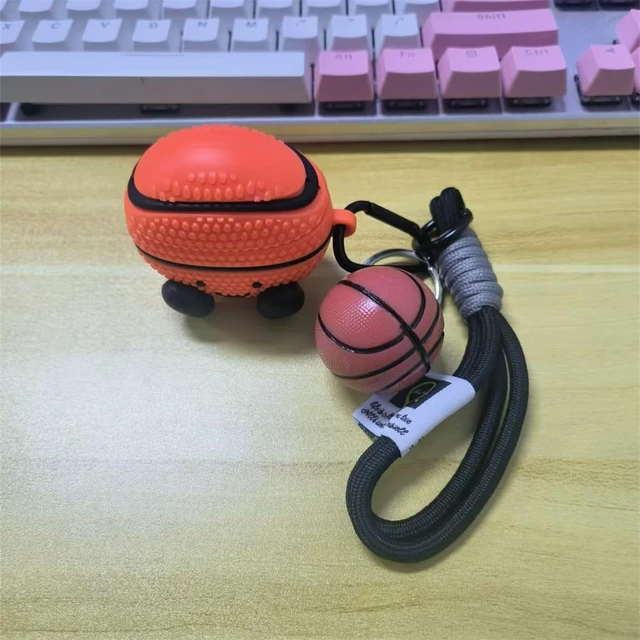 Alt view image 4 of 7 - Earbuds Case for AirPods 4 for Boy Men,Funny Creative Basketball Design Silicone Headphone Cover with Spherical Keychain for Airpods 4th Generation