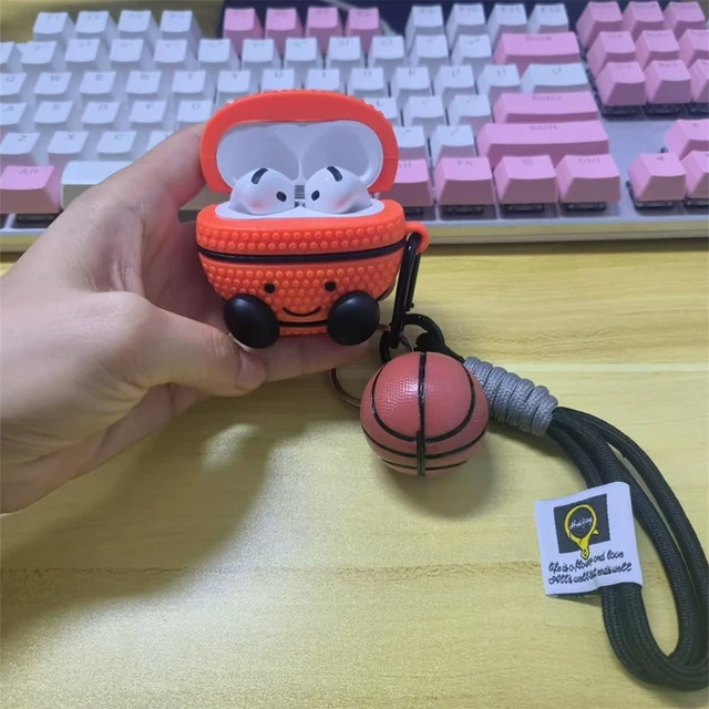 Alt view image 3 of 7 - Earbuds Case for AirPods 4 for Boy Men,Funny Creative Basketball Design Silicone Headphone Cover with Spherical Keychain for Airpods 4th Generation
