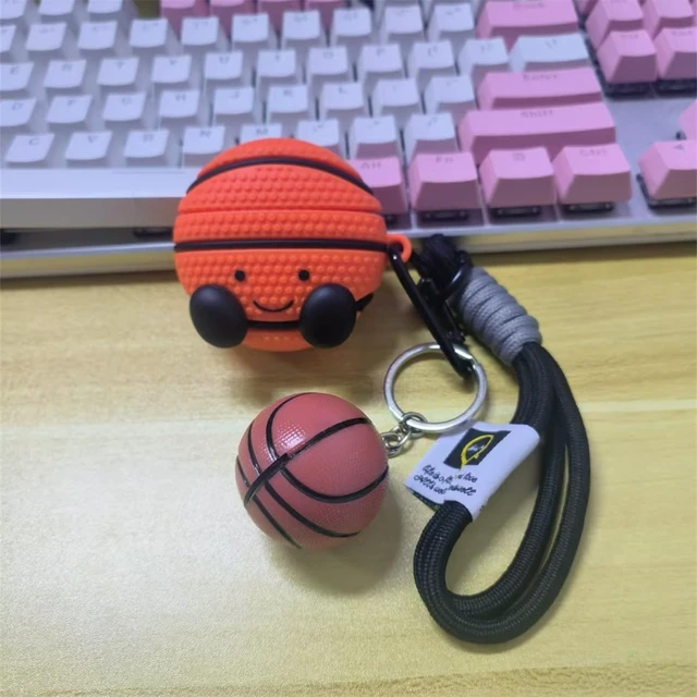 Alt view image 2 of 7 - Earbuds Case for AirPods 4 for Boy Men,Funny Creative Basketball Design Silicone Headphone Cover with Spherical Keychain for Airpods 4th Generation