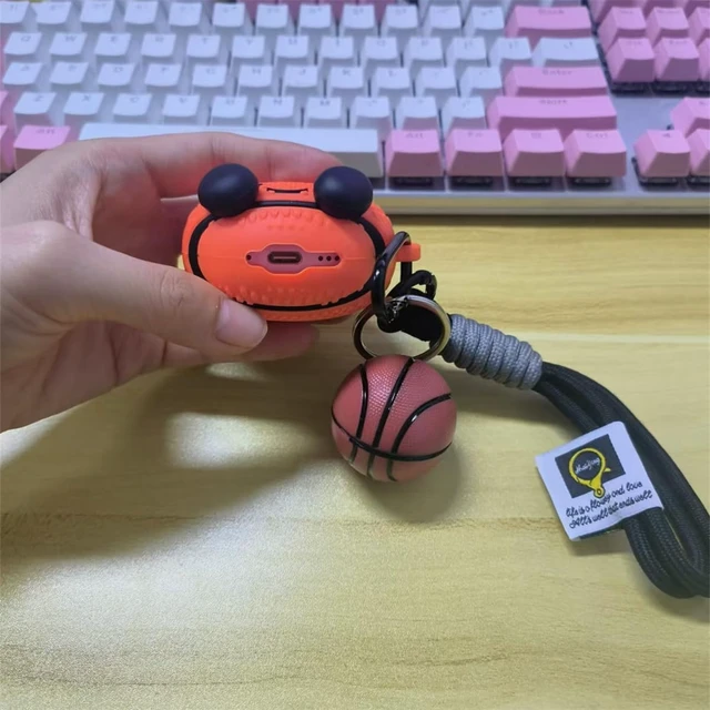 Alt view image 5 of 7 - Earbuds Case for AirPods 4 for Boy Men,Funny Creative Basketball Design Silicone Headphone Cover with Spherical Keychain for Airpods 4th Generation