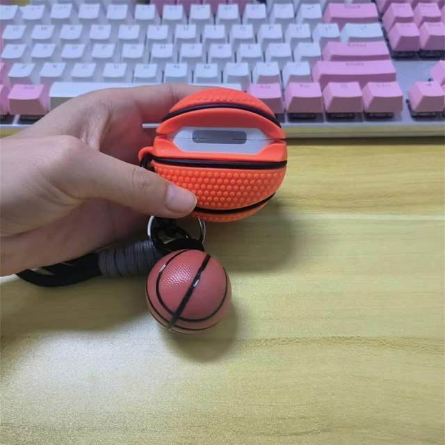 Alt view image 6 of 7 - Earbuds Case for AirPods 4 for Boy Men,Funny Creative Basketball Design Silicone Headphone Cover with Spherical Keychain for Airpods 4th Generation