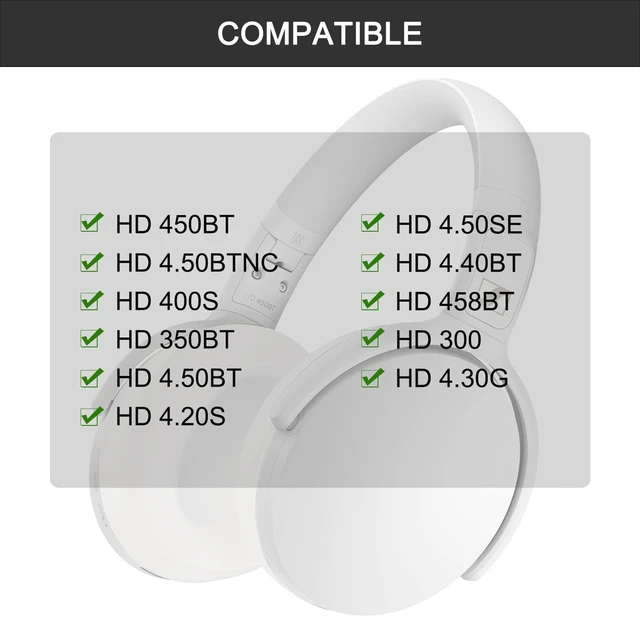 Alt view image 2 of 7 - Replacement Ear Pads Cushions for Sennheiser HD 4.50BT / HD 4.50BTNC -White Also for 4.50SE / 4.40BT / 4.30G / 4.20S / 458BT / 450 / 450BT / 400S / 350BT, Protein Leather High-Density Foam