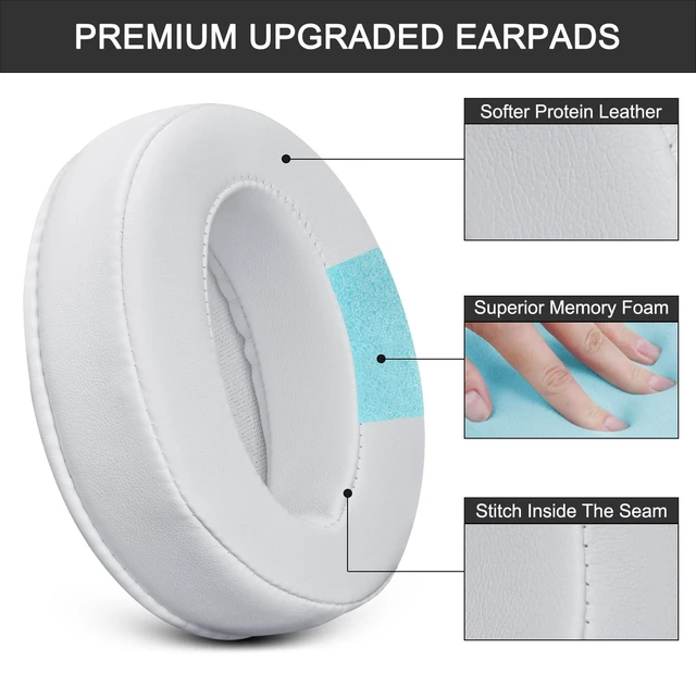 Alt view image 3 of 7 - Replacement Ear Pads Cushions for Sennheiser HD 4.50BT / HD 4.50BTNC -White Also for 4.50SE / 4.40BT / 4.30G / 4.20S / 458BT / 450 / 450BT / 400S / 350BT, Protein Leather High-Density Foam