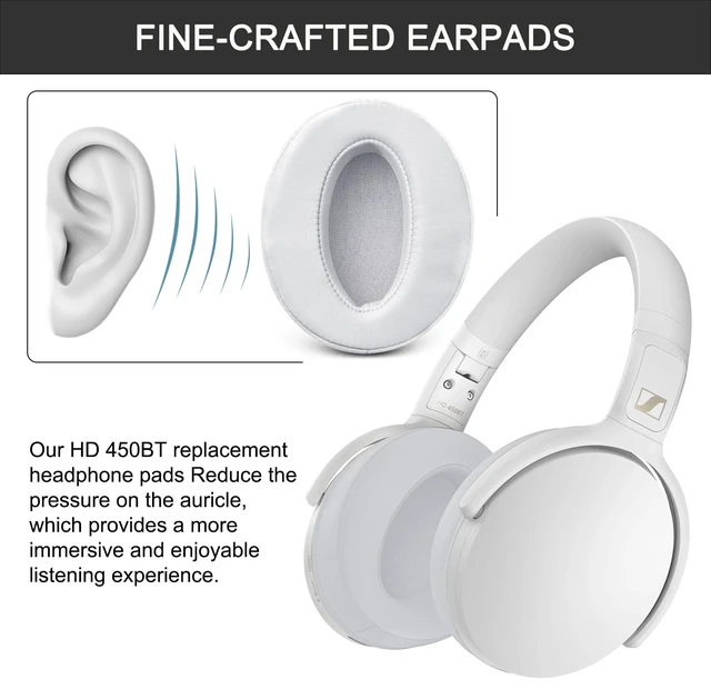 Alt view image 5 of 7 - Replacement Ear Pads Cushions for Sennheiser HD 4.50BT / HD 4.50BTNC -White Also for 4.50SE / 4.40BT / 4.30G / 4.20S / 458BT / 450 / 450BT / 400S / 350BT, Protein Leather High-Density Foam