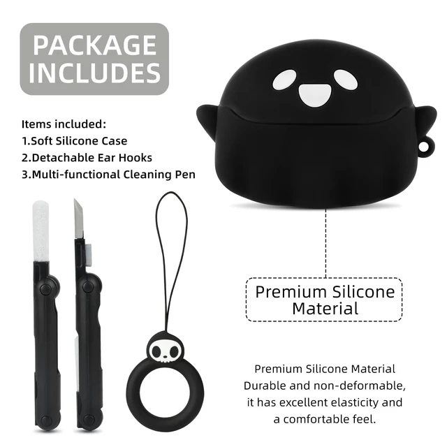 Alt view image 4 of 7 - for AirPods Pro 3 Case with Cleaner kit, Anime Ghost Design, Black Soft Silicone, Glow in the Dark, Cute Funny Case for Apple AirPods Pro 3rd Generation Cover for Men, for Women
