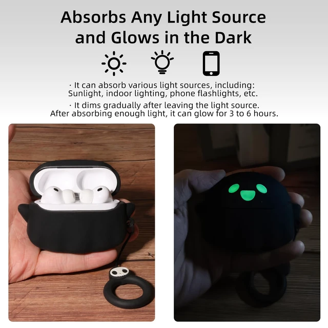 Alt view image 5 of 7 - for AirPods Pro 3 Case with Cleaner kit, Anime Ghost Design, Black Soft Silicone, Glow in the Dark, Cute Funny Case for Apple AirPods Pro 3rd Generation Cover for Men, for Women