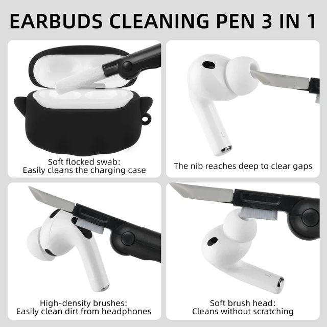 Alt view image 6 of 7 - for AirPods Pro 3 Case with Cleaner kit, Anime Ghost Design, Black Soft Silicone, Glow in the Dark, Cute Funny Case for Apple AirPods Pro 3rd Generation Cover for Men, for Women