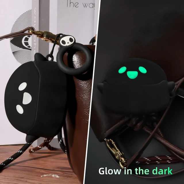 Alt view image 7 of 7 - for AirPods Pro 3 Case with Cleaner kit, Anime Ghost Design, Black Soft Silicone, Glow in the Dark, Cute Funny Case for Apple AirPods Pro 3rd Generation Cover for Men, for Women