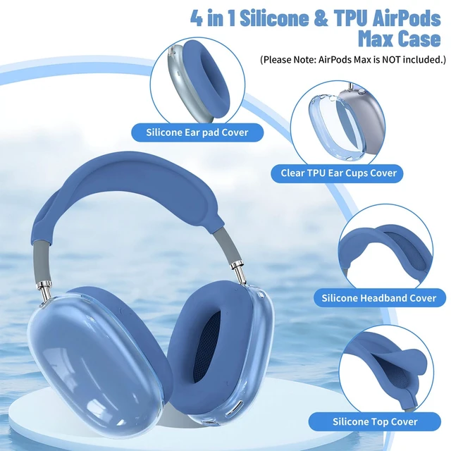 Alt view image 6 of 7 - 4 in 1Silicone Case Cover for AirPods Max Headphones,Clear TPU Ear Cups Cover+Ear Pads Case+ Headband Covers, Transparent Silicone Accessories for Apple AirPods Max Case (2020 Lightning/2024 USB-C)