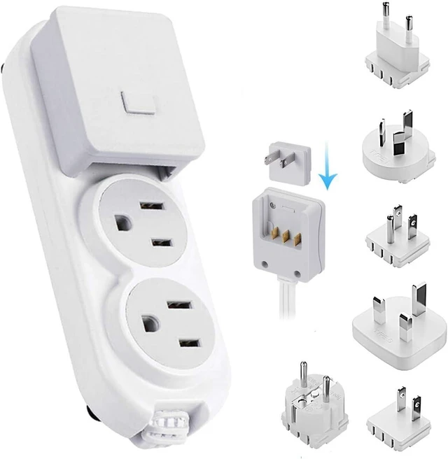 Main image of Travel Power Strip - Small & Compact - Surge Protector - Grounded USB + Type C - 2 USA Outlets Input - Plugs for Europe, Asia, China, USA, South America