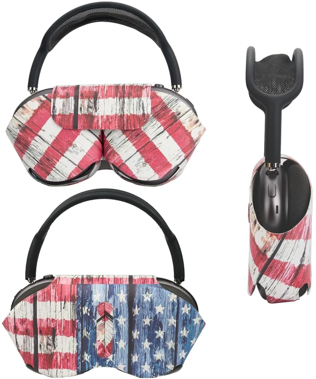 Main image of Smart Case Holder for AirPods Max - Sleep Mode Compatible, Anti-Dust and Scrapes, Replacement AirPods Max Headphone Sleeve Cover Cute Printed Leather Stock Case (Stars and Stripes)