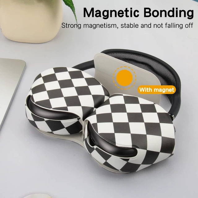 Alt view image 5 of 6 - Smart Case Holder for AirPods Max - Sleep Mode Compatible, Anti-Dust and Scrapes, Replacement AirPods Max Headphone Sleeve Cover Cute Printed Leather Stock Case (Shepherd Check)