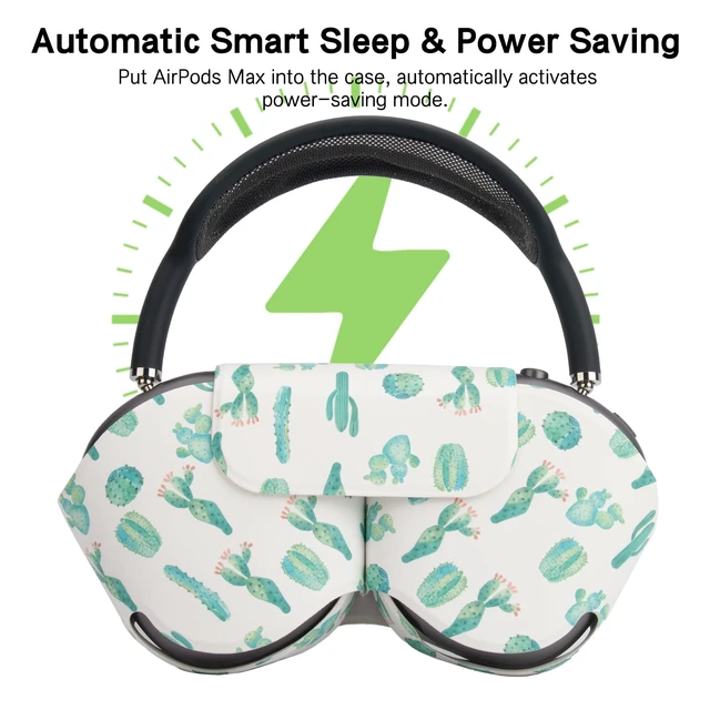 Alt view image 2 of 6 - Smart Case Holder for AirPods Max - Sleep Mode Compatible, Anti-Dust and Scrapes, Replacement AirPods Max Headphone Sleeve Cover Cute Printed Leather Stock Case (Cactus)
