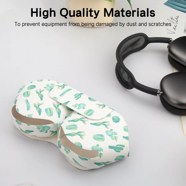 Alt view image 6 of 6 - Smart Case Holder for AirPods Max - Sleep Mode Compatible, Anti-Dust and Scrapes, Replacement AirPods Max Headphone Sleeve Cover Cute Printed Leather Stock Case (Cactus)