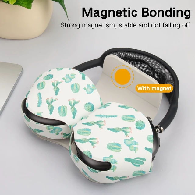 Alt view image 5 of 6 - Smart Case Holder for AirPods Max - Sleep Mode Compatible, Anti-Dust and Scrapes, Replacement AirPods Max Headphone Sleeve Cover Cute Printed Leather Stock Case (Cactus)