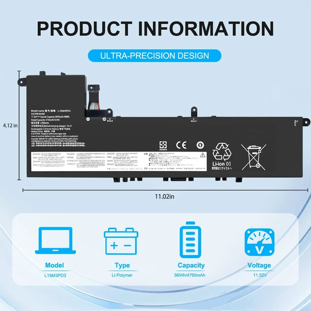 Alt view image 2 of 7 - L19M3PD3 Laptop Battery Replacement for Lenovo Ideapad S540-13API S540-13ARE S540-13IML S540-13ITL Series 5B10W67393 5B10V2776 L19L3PD3 5B10V27763 5B10W67413 56Wh