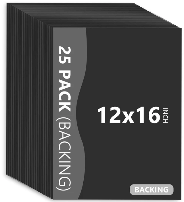 Main image of 25 Pack Backing Boards, 12x16 Uncut Black Mat Boards Acid Free Backerboards for Art Prints, Ideal for Photos, Pictures, Prints, and Frames