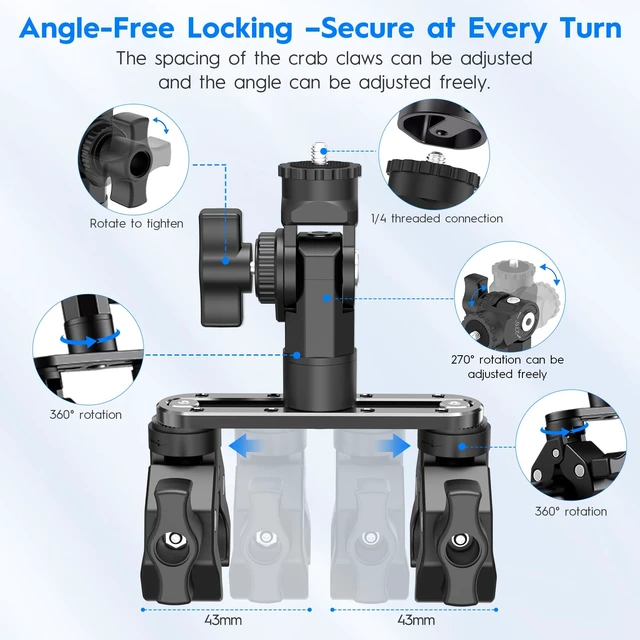 Alt view image 3 of 7 - Starlink Mini/V5 2 C-Clamp Mount, Fits RV/Boat Poles 360 swivel Pipe Adapter Mount with 8" Arm, Heavy-Duty, Pole Mount for RV/Pole/Yacht/Camper/Guardrails