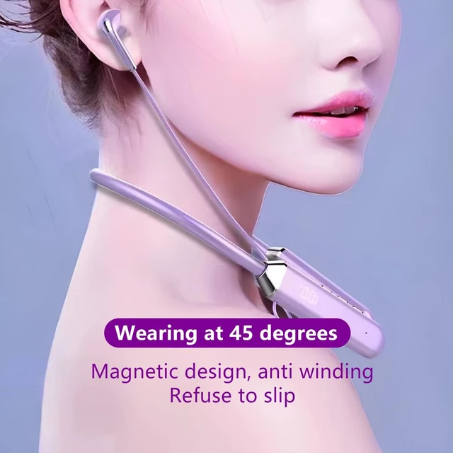 Alt view image 6 of 7 - Neck mounted bluetooth earphones,wireless bluetooth headset communication accessories for mobile phones,8hour battery life,digital display,anti fall stability,sports,games,music (Modern, dark green)