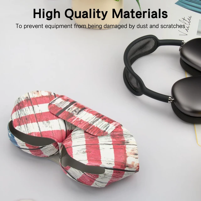Alt view image 7 of 7 - Smart Case Holder for AirPods Max - Sleep Mode Compatible, Anti-Dust and Scrapes, Replacement AirPods Max Headphone Sleeve Cover Cute Printed Leather Stock Case (Stars and Stripes)