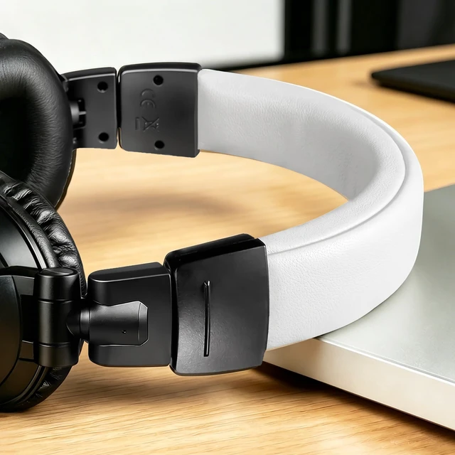 Alt view image 3 of 7 - Headband Cover for ATH M50X - Protein Leather White for Audio Technica M50, M50X, M50XWH, M50XBT, M50XBT2, M50S/LE Headphones