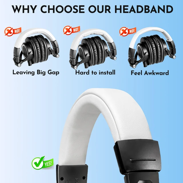 Alt view image 6 of 7 - Headband Cover for ATH M50X - Protein Leather White for Audio Technica M50, M50X, M50XWH, M50XBT, M50XBT2, M50S/LE Headphones