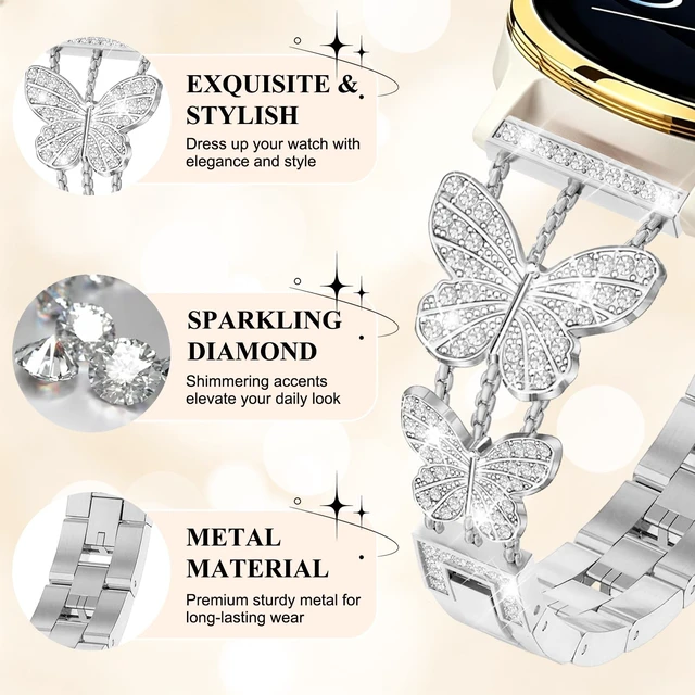 Alt view image 4 of 7 - 18mm Bling Watch Bands for Garmin Venu 2s Venu 3s Venu 4 (41mm) Vivoactive 4s Vivoactive 3s Forerunner 255S / 255S Music Forerunner 265S, Diamond Watch Bands for Garmin Watch for Women