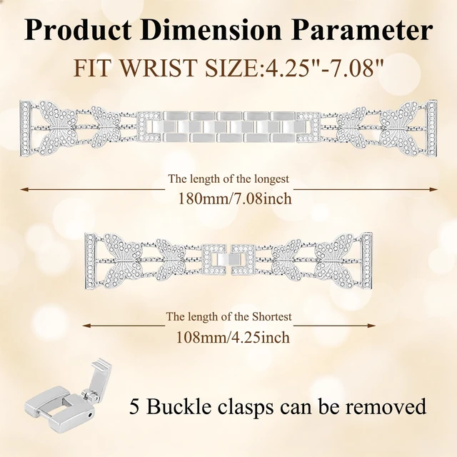 Alt view image 5 of 7 - 18mm Bling Watch Bands for Garmin Venu 2s Venu 3s Venu 4 (41mm) Vivoactive 4s Vivoactive 3s Forerunner 255S / 255S Music Forerunner 265S, Diamond Watch Bands for Garmin Watch for Women