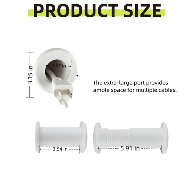 Alt view image 4 of 7 - 2 pack Cable Pass Through Wall Port 3.54" - 5.91" Wall Thickness (White) - Pass Cables from one Side of a Wall or Barrier to The Other