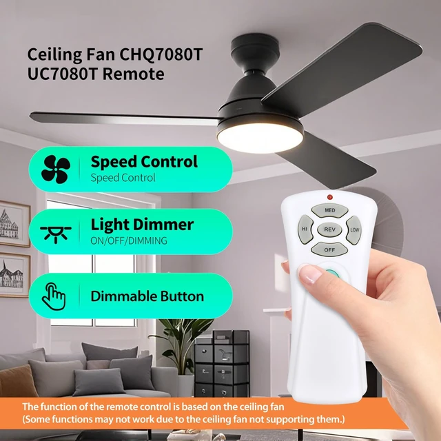 Alt view image 2 of 7 - New Replacement Remote Control for Hampton Bay Ceiling Fan CHQ7080T UC7080T - Only Remote