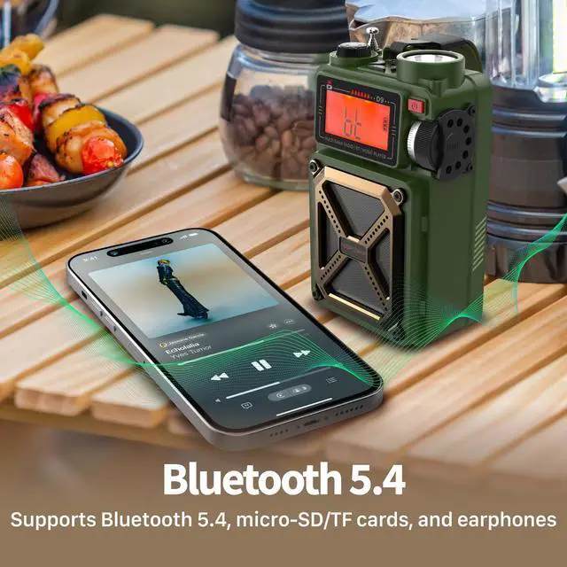 Alt view image 6 of 6 - Emergency Weather Radio (Model D9) 14800mWh Power Bank, NOAA/AM/FM/Shortwave, Bluetooth 5.4, USB/Solar/Hand Crank Charging, Flash Light, SOS Alarm, IPX3 Rating for Indoor/Outdoor Emergencies