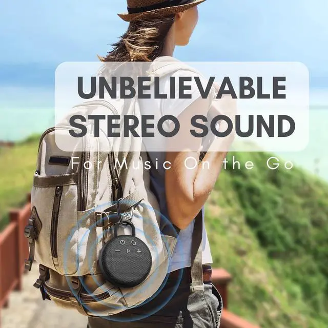 Alt view image 6 of 6 - Mini Bluetooth Speaker Bluetooth 5.3 with 6956C Chipset, IPX7 Waterproof, Rubberized Shell, Clip-On Lanyard, Ultra-Portable for Shower, Pool, Teens, Backpack, Gifts (Black)